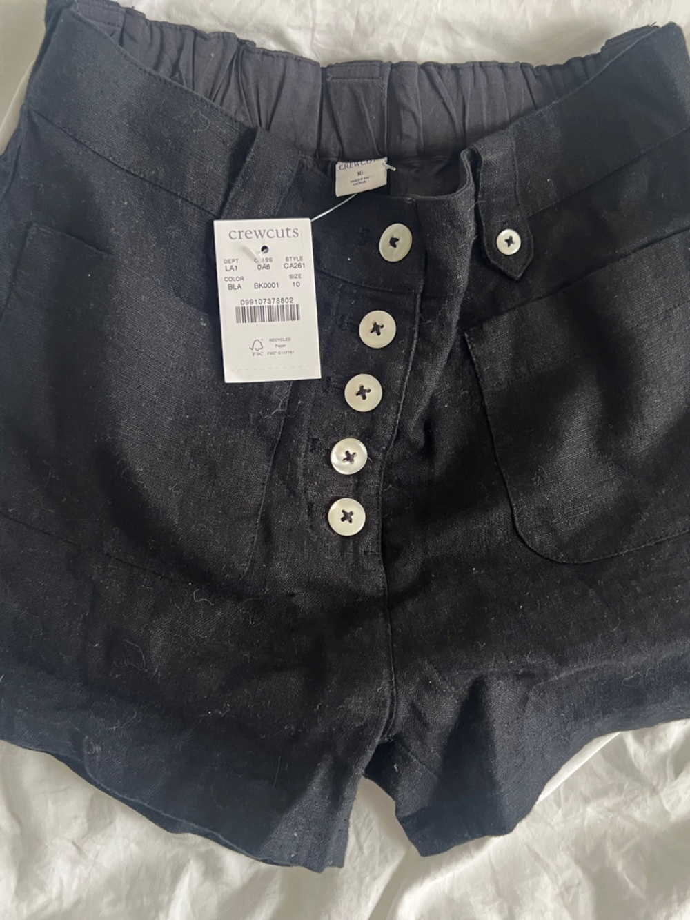 J. Crew Black Kids Button-Front Linen Shorts